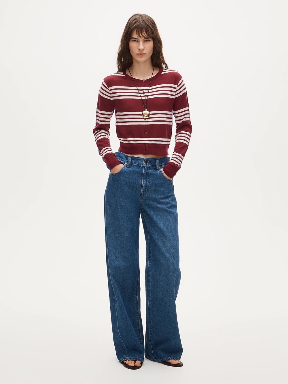 J. Crew Women's Featherweight Cashmere Cardigan in Mixed Stripe - Picture 4 of 5